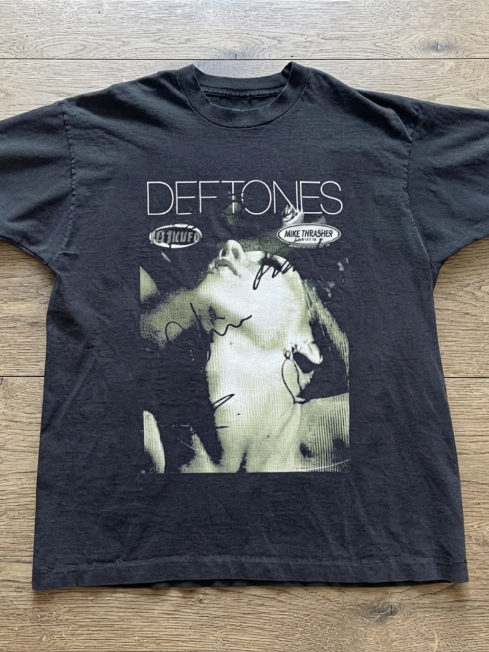 Gildan Black Deftones Graphic Tee with Green Print